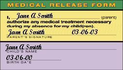 Child Safety Medical Release Card